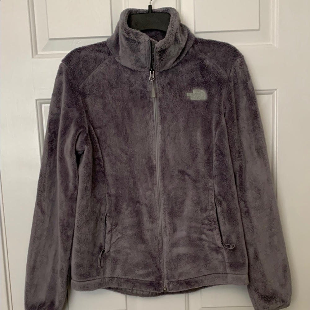 North Face Women's Gray Fuzzy Zip Up Jacket Size S